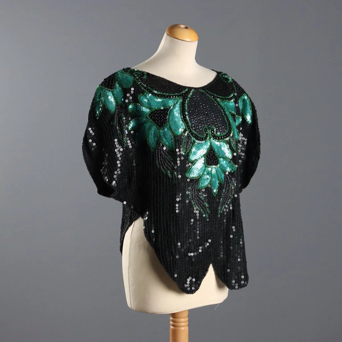 Vintage Embroidered T-Shirt Unique Size Black Tulle 1980s