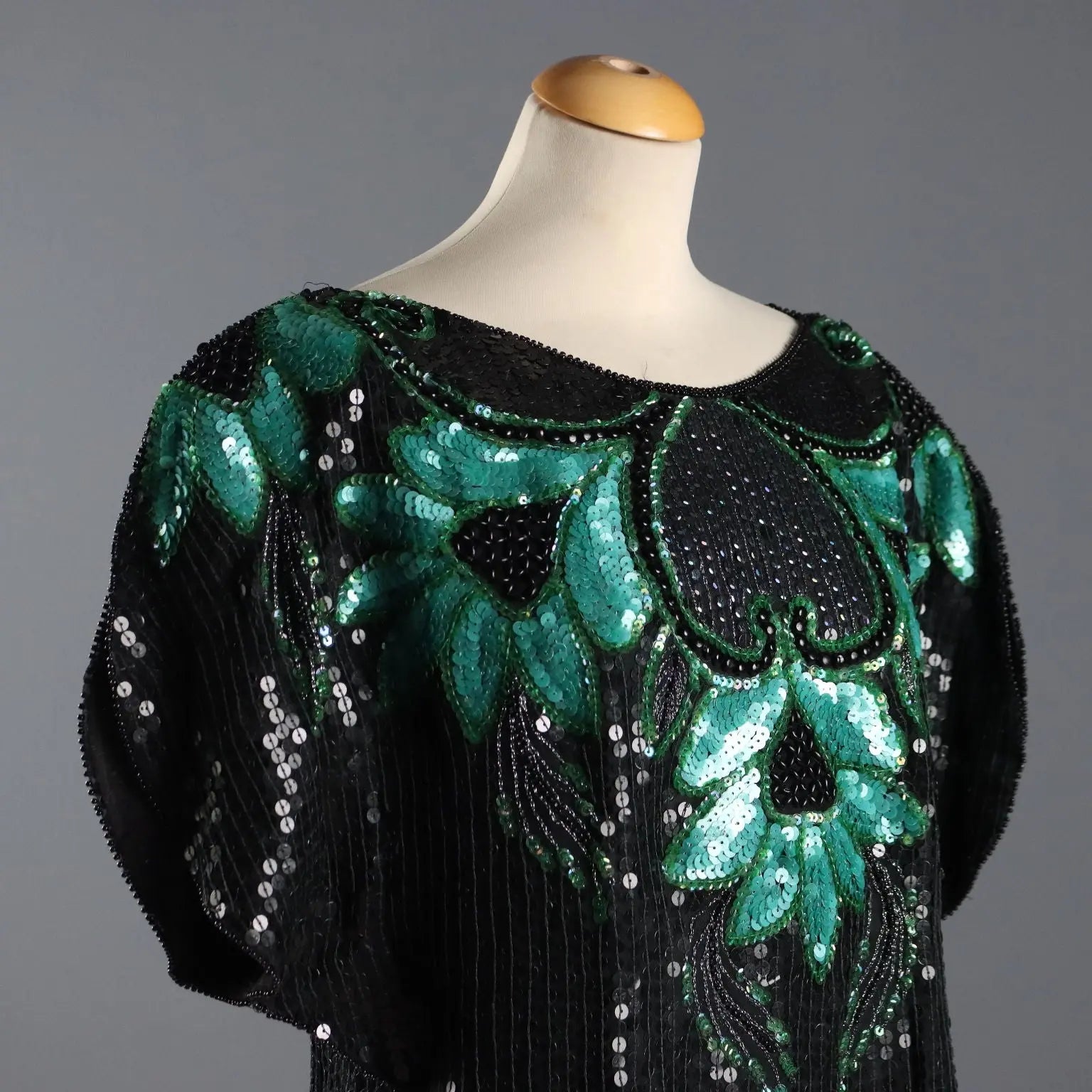 Vintage Embroidered T-Shirt Unique Size Black Tulle 1980s
