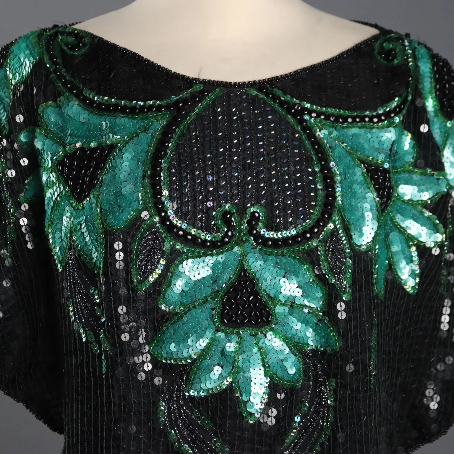 Vintage Embroidered T-Shirt Unique Size Black Tulle 1980s