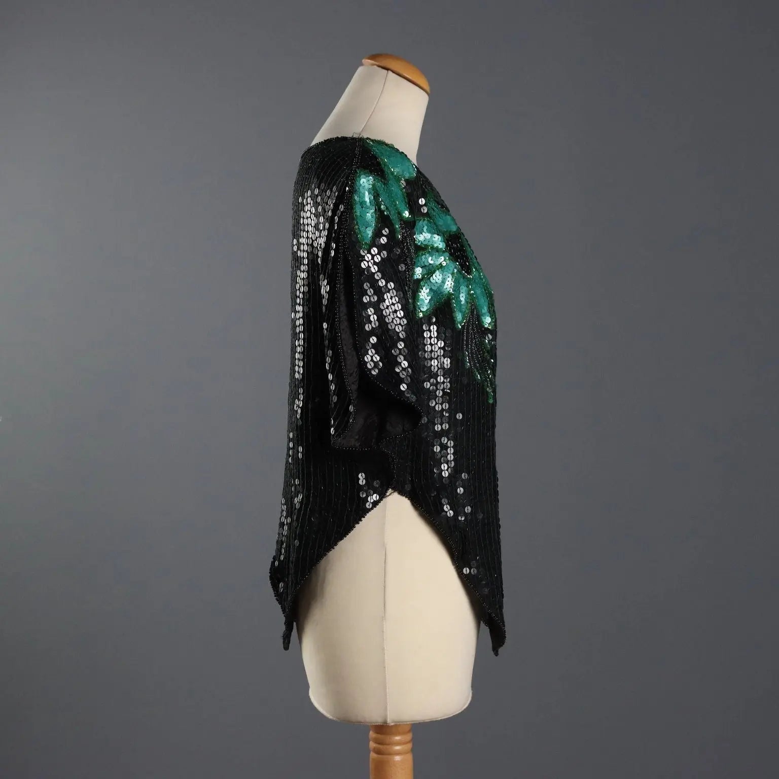 Vintage Embroidered T-Shirt Unique Size Black Tulle 1980s