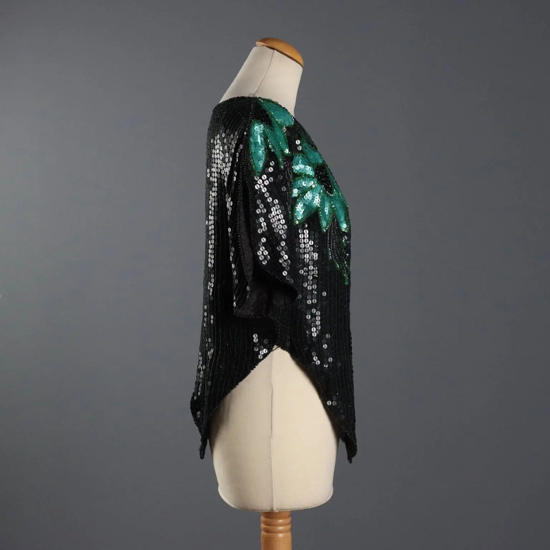 Vintage Embroidered T-Shirt Unique Size Black Tulle 1980s