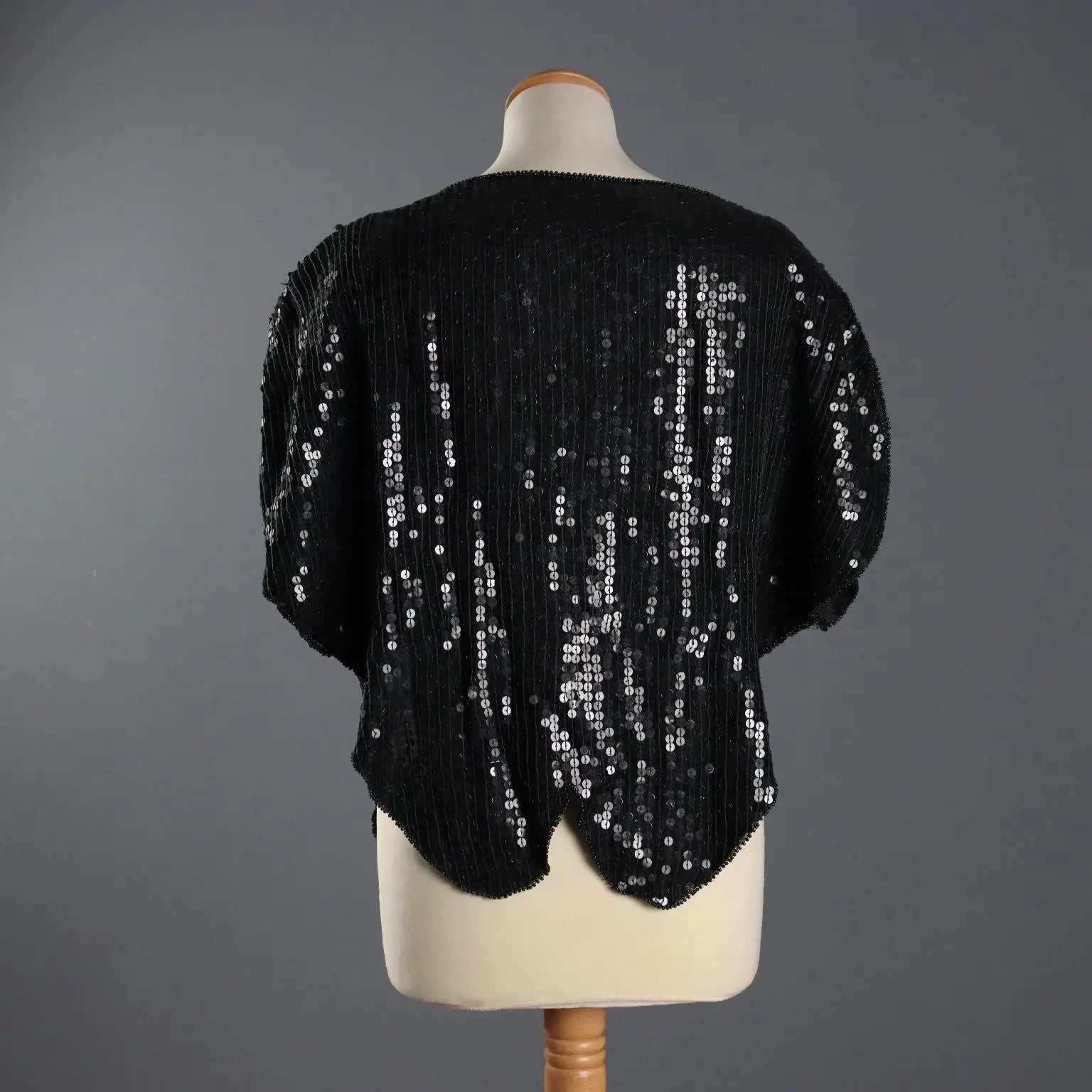 Vintage Embroidered T-Shirt Unique Size Black Tulle 1980s