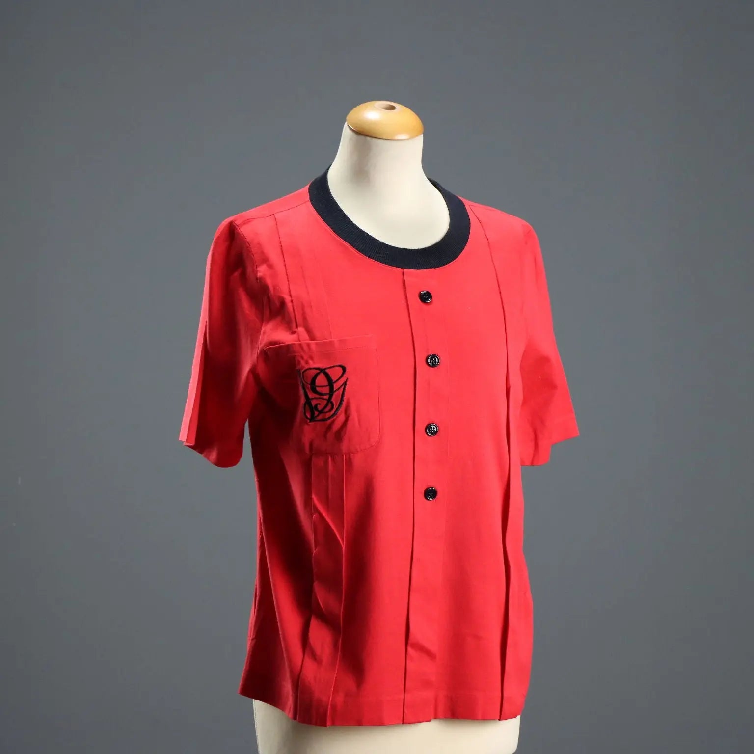 Valentino Vintage Shirt Red Cotton Satin UK Size 14 Italy 1980s