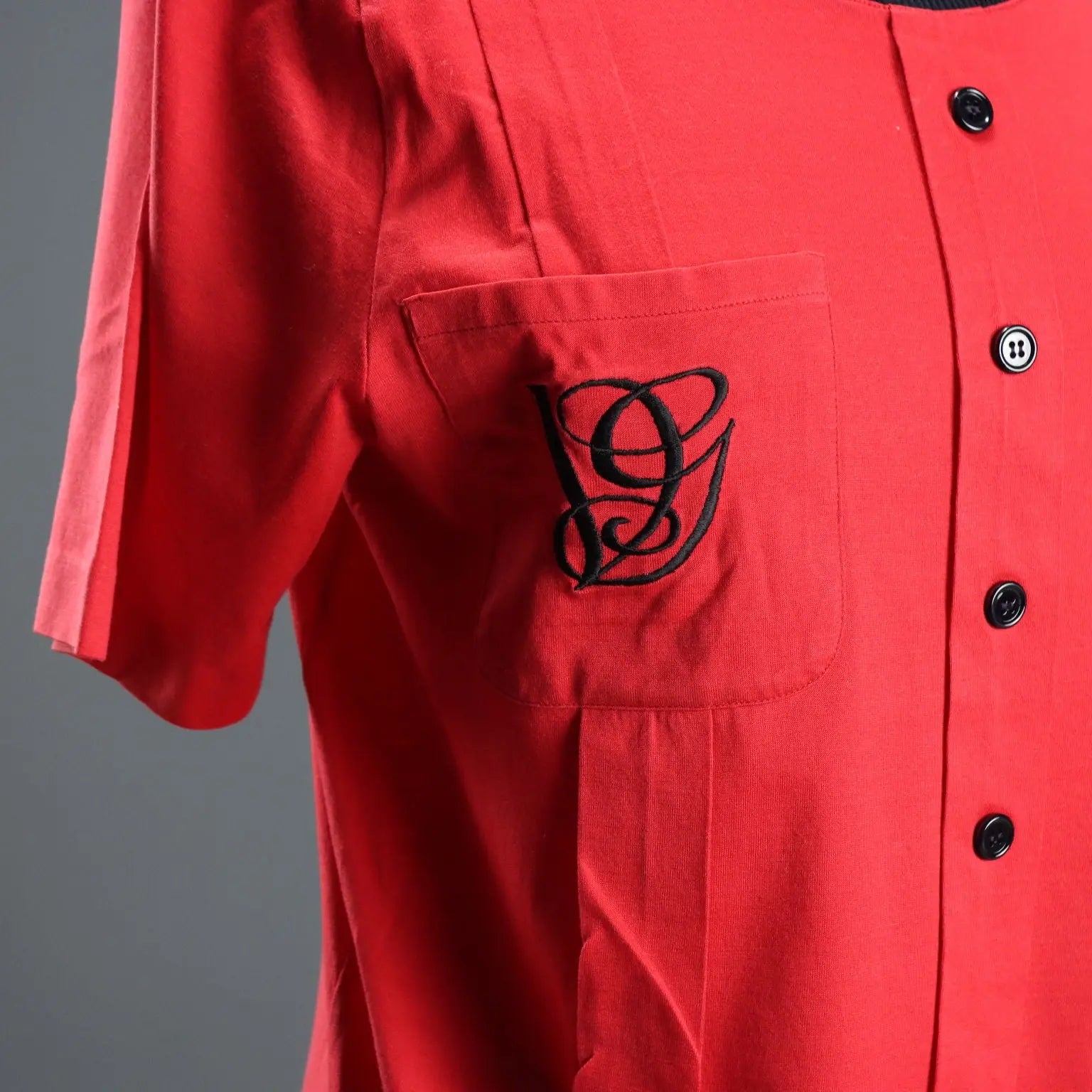 Valentino Vintage Shirt Red Cotton Satin UK Size 14 Italy 1980s