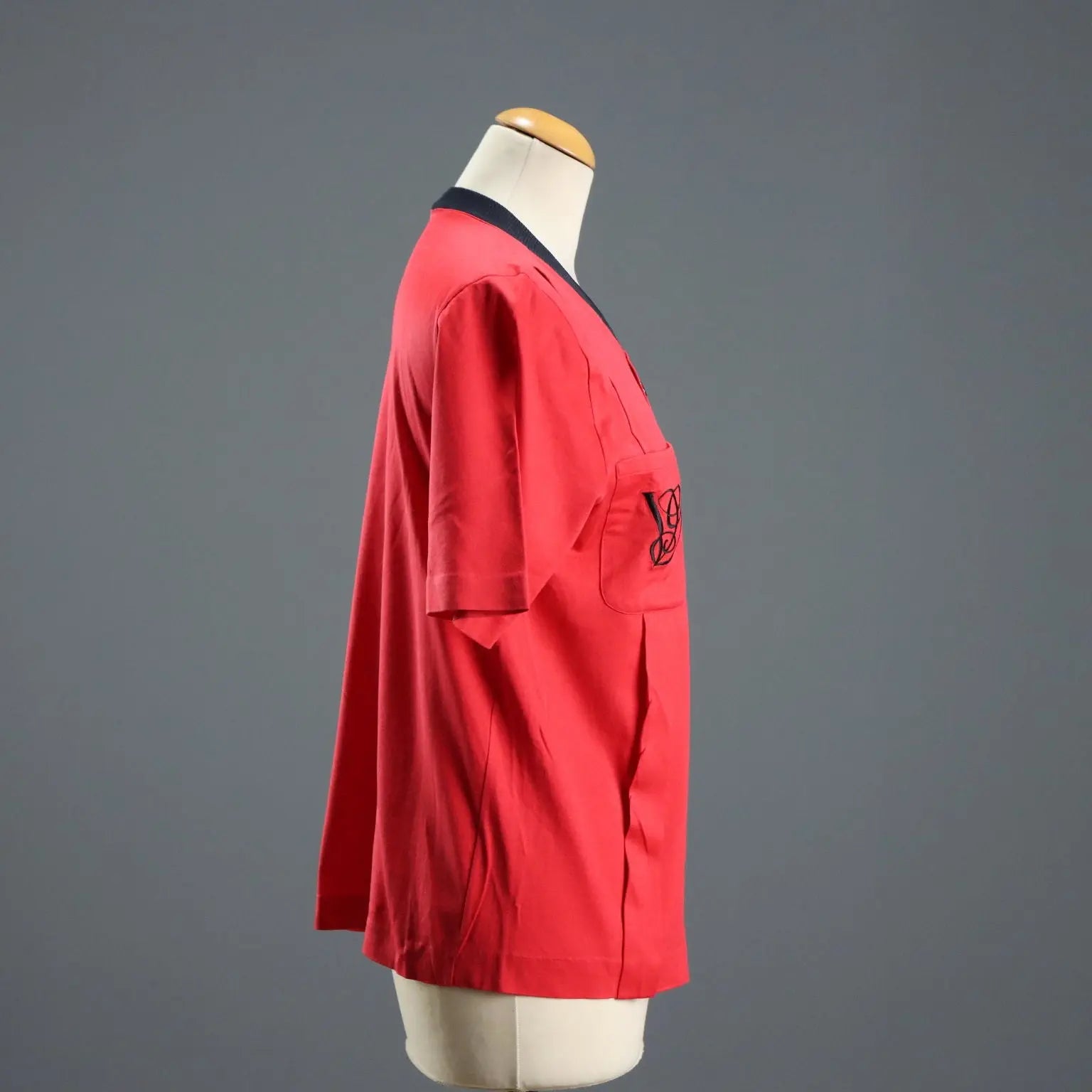 Valentino Vintage Shirt Red Cotton Satin UK Size 14 Italy 1980s