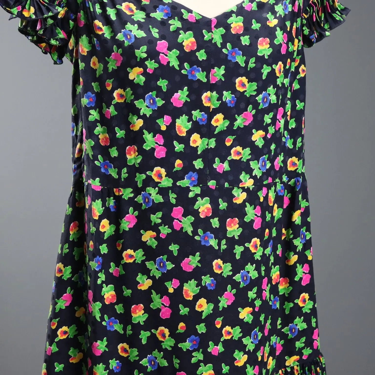 Vintage Dress Flowered Silk Multicoloured UK Size 12 1980s
