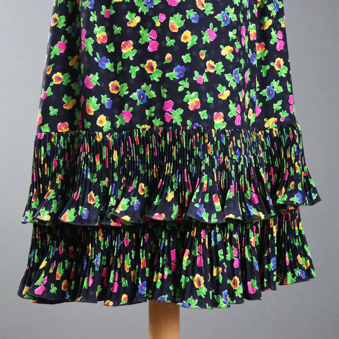 Vintage Dress Flowered Silk Multicoloured UK Size 12 1980s