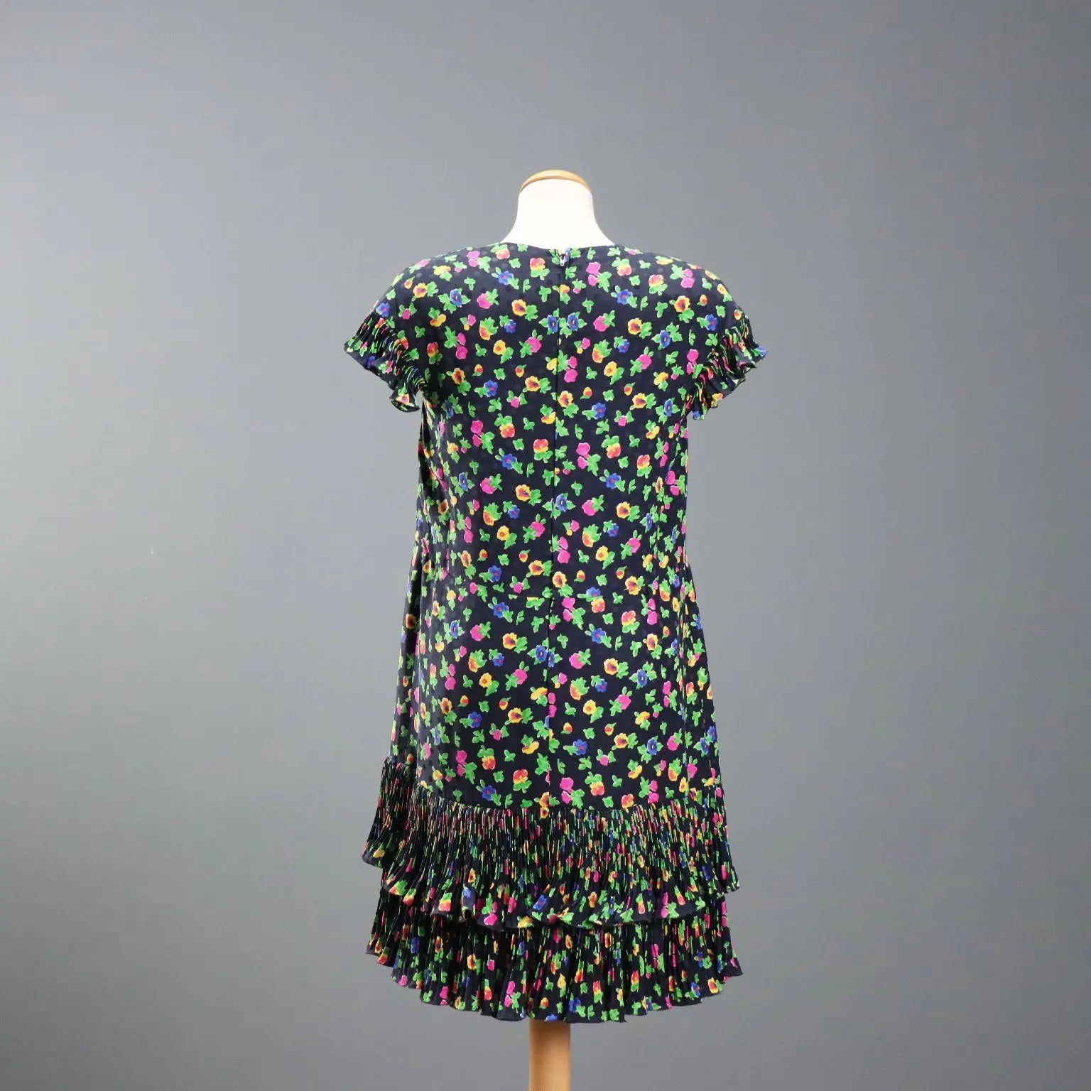 Vintage Dress Flowered Silk Multicoloured UK Size 12 1980s