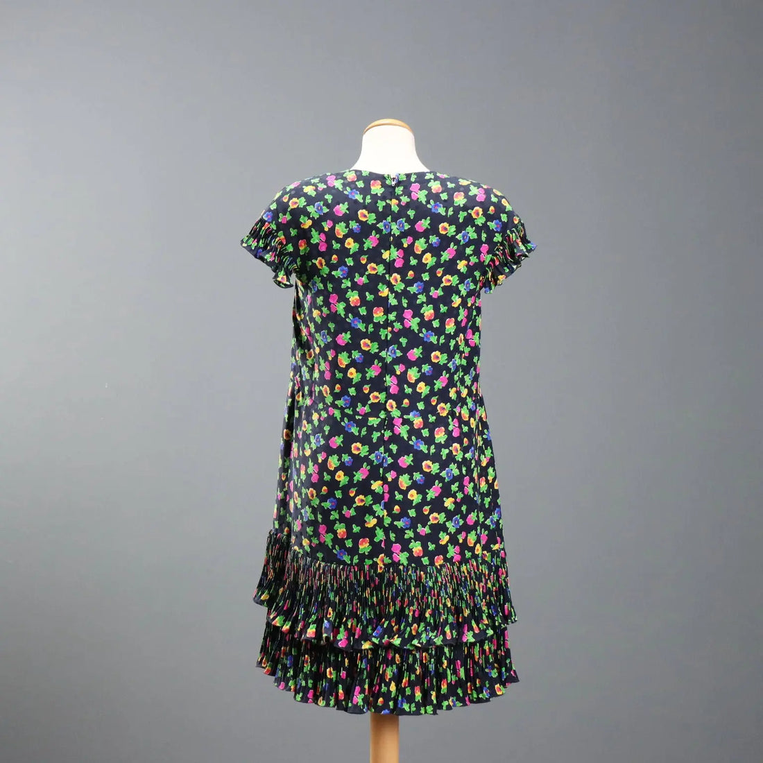 Vintage Dress Flowered Silk Multicoloured UK Size 12 1980s