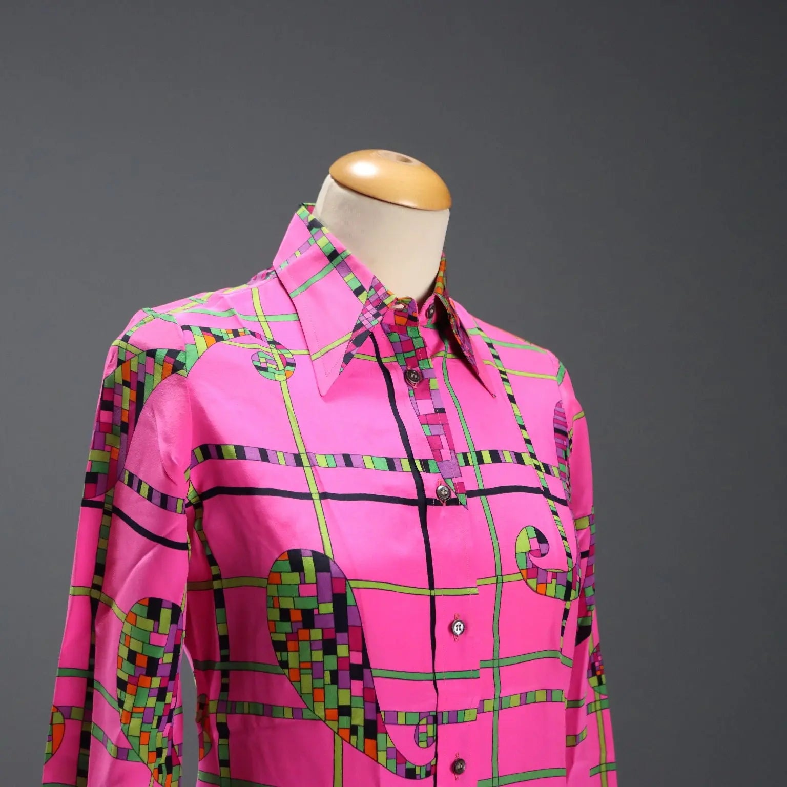 Vintage Eclat Suit Silk Geometric Pattern UK Size 14 Italy 1970s