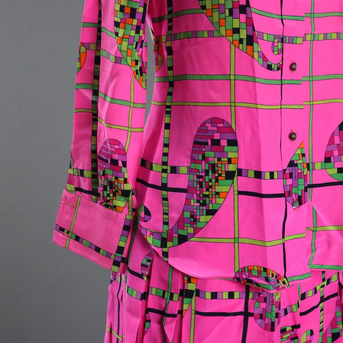 Vintage Eclat Suit Silk Geometric Pattern UK Size 14 Italy 1970s