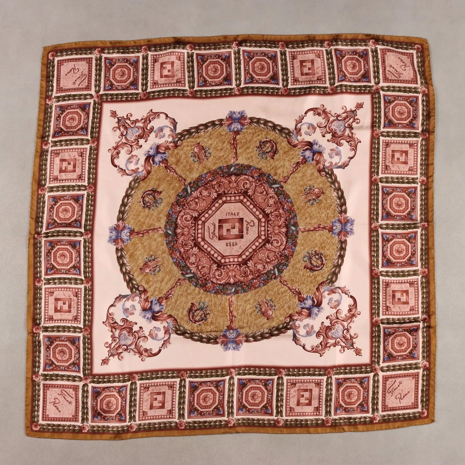 Fendi Vintage Scarf Silk Baroque Print Italy 1980s-1990s
