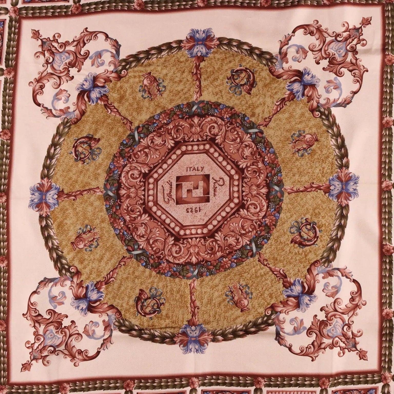 Fendi Vintage Scarf Silk Baroque Print Italy 1980s-1990s