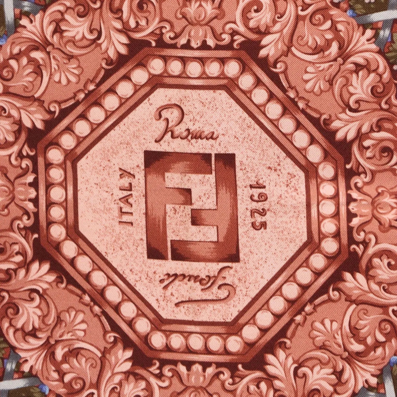 Fendi Vintage Scarf Silk Baroque Print Italy 1980s-1990s
