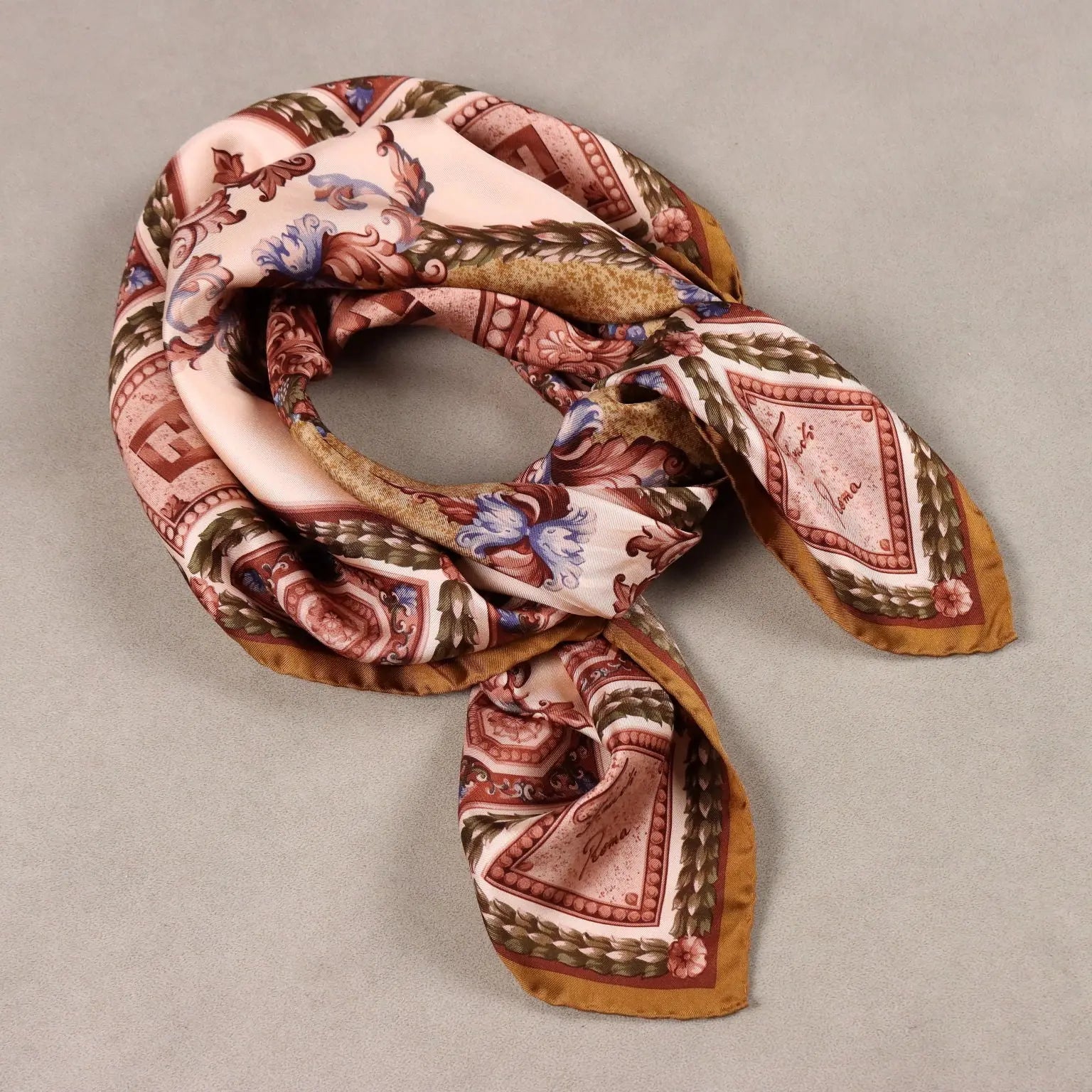 Fendi Vintage Scarf Silk Baroque Print Italy 1980s-1990s