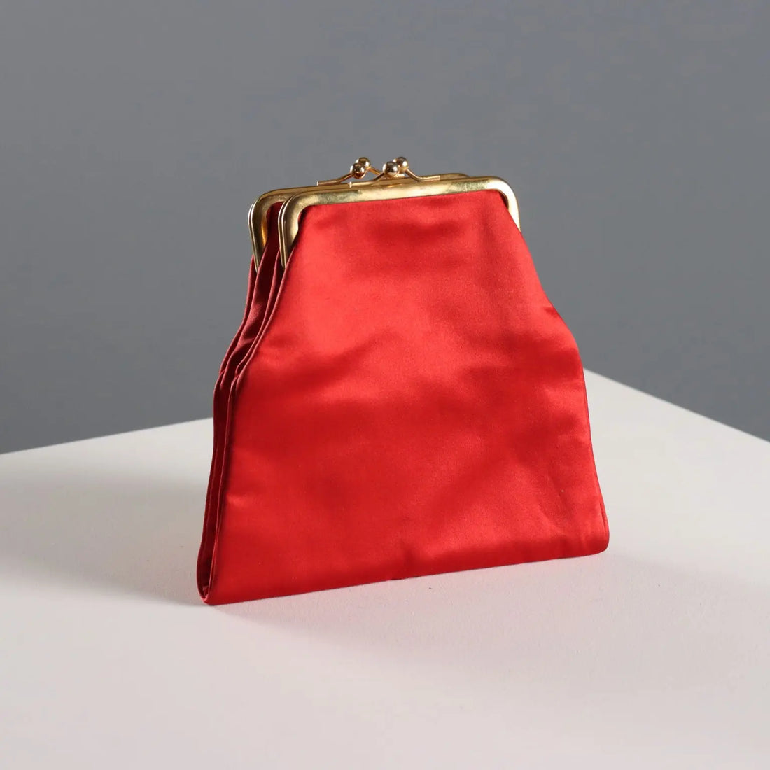 Vintage Biki Handbag Red Satin Metal Italy 1950s-1960s