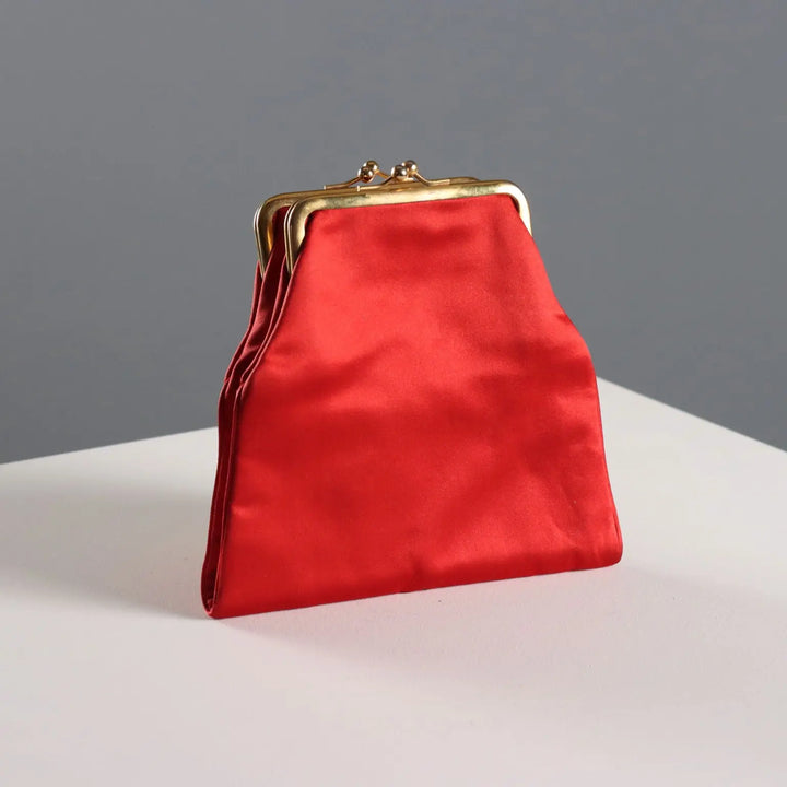 Vintage Biki Handbag Red Satin Metal Italy 1950s-1960s