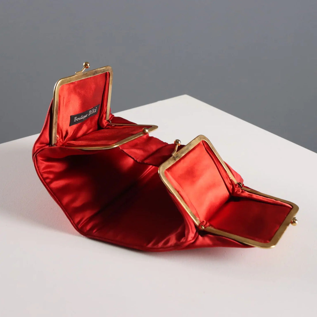 Vintage Biki Handbag Red Satin Metal Italy 1950s-1960s