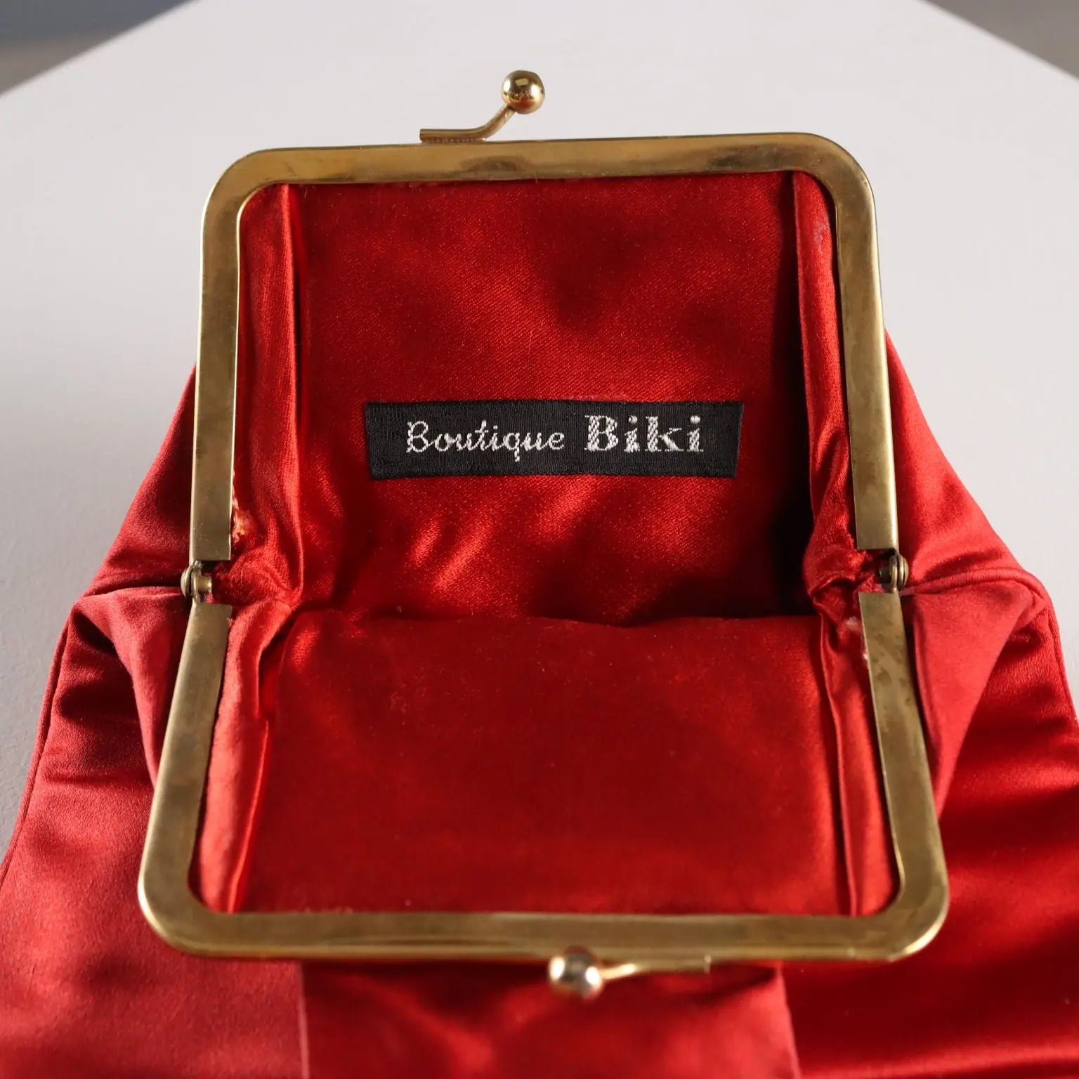 Vintage Biki Handbag Red Satin Metal Italy 1950s-1960s