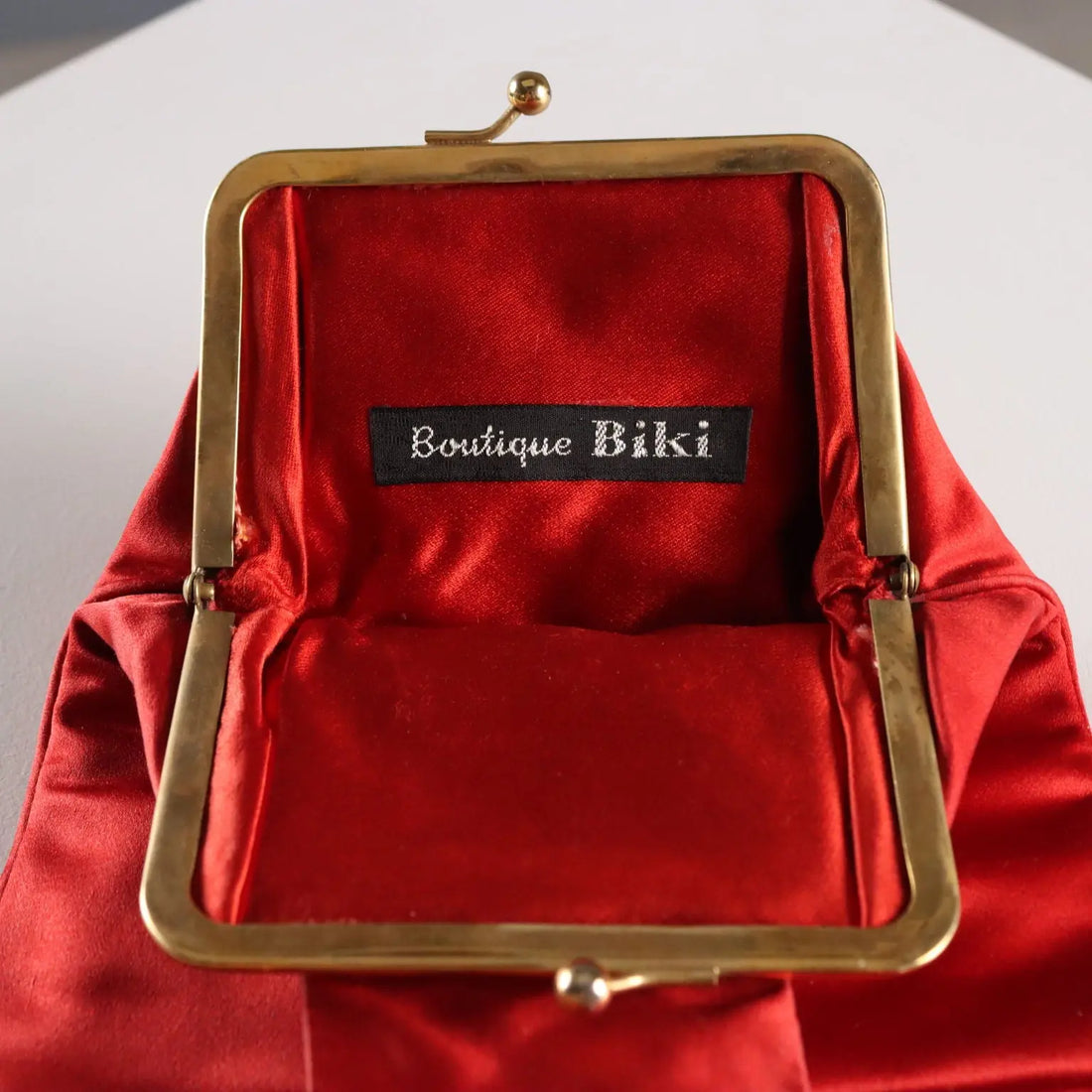 Vintage Biki Handbag Red Satin Metal Italy 1950s-1960s