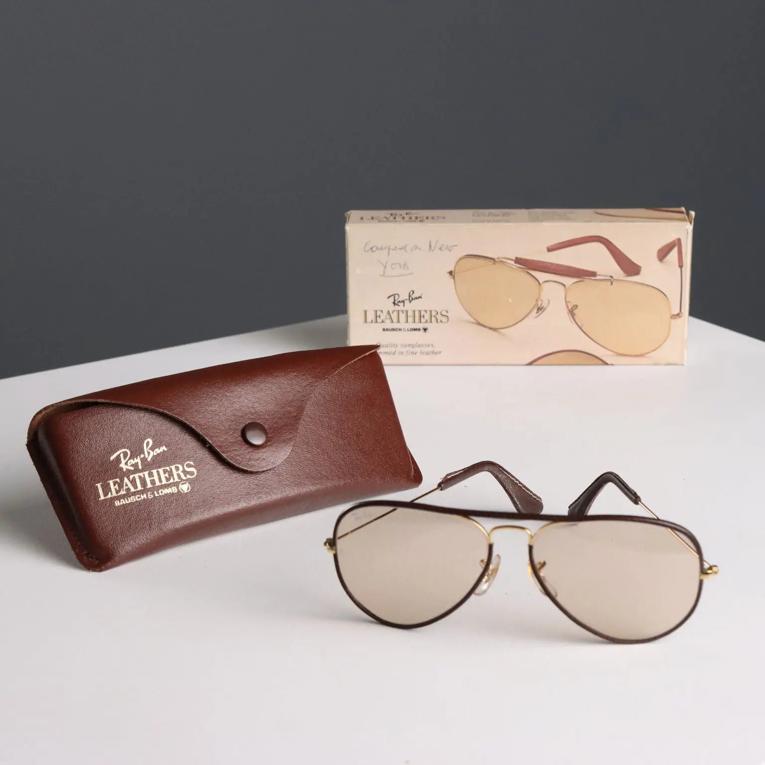 Vintage Ray-Ban Sunglasses Metal Leather United States 1980s-90s