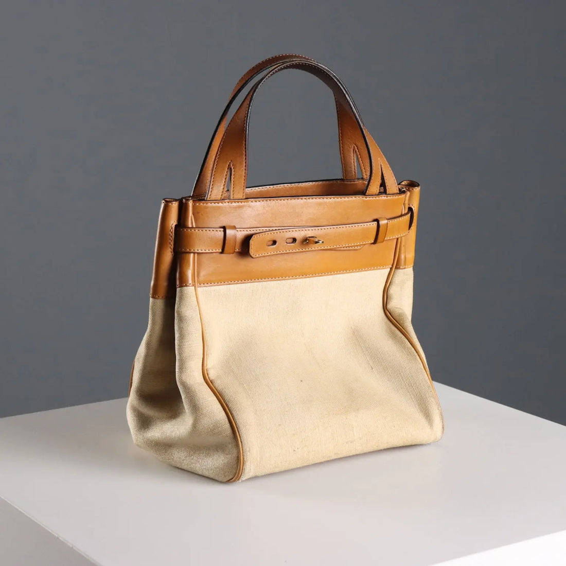 Valextra Cube Bag Vintage Canvas Leather Italy 1980s-1990s