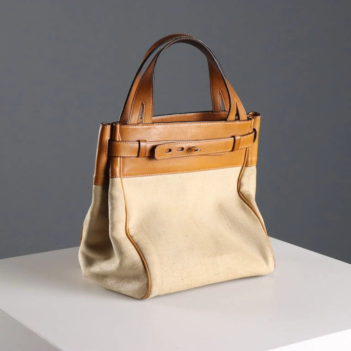 Valextra Cube Bag Vintage Canvas Leather Italy 1980s-1990s
