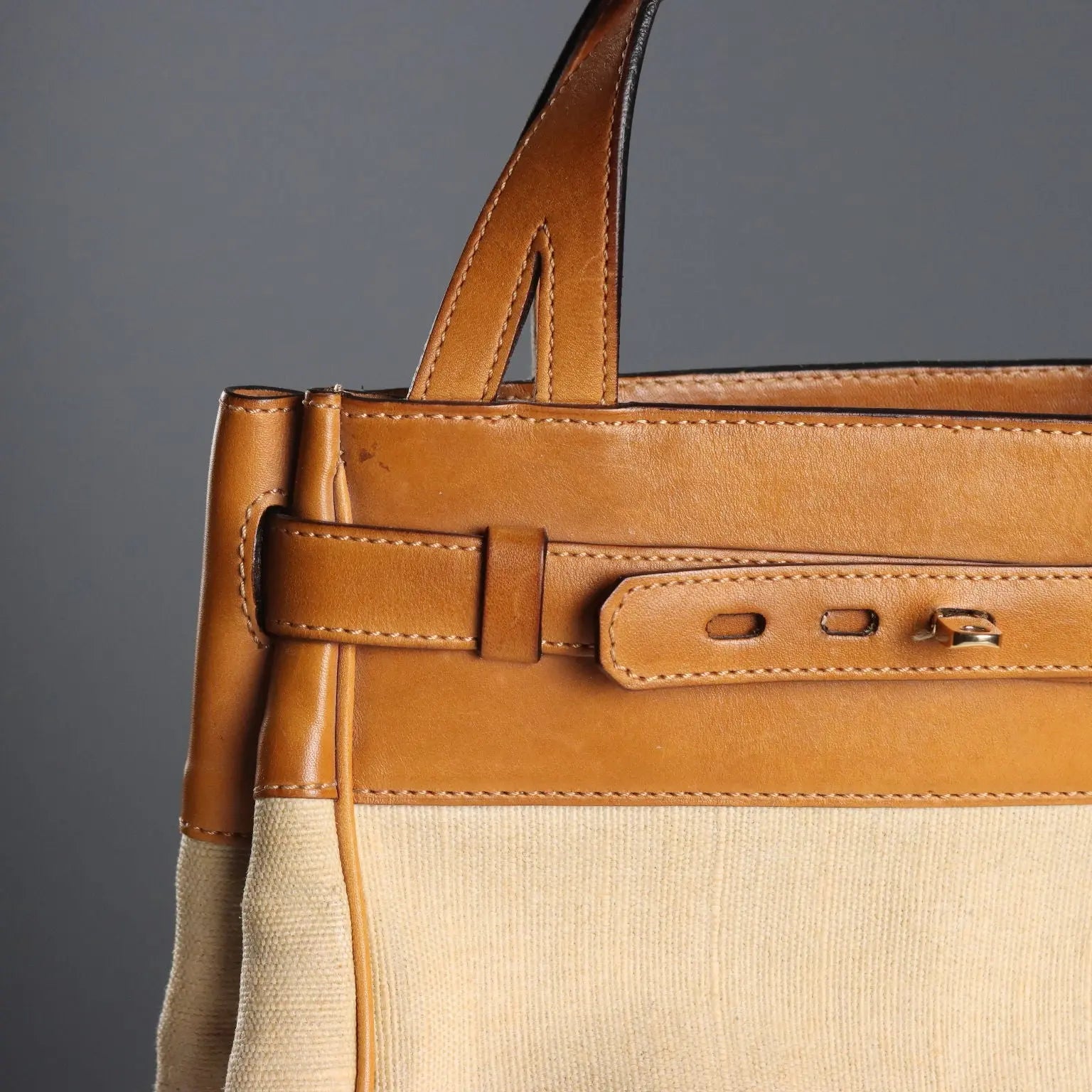 Valextra Cube Bag Vintage Canvas Leather Italy 1980s-1990s