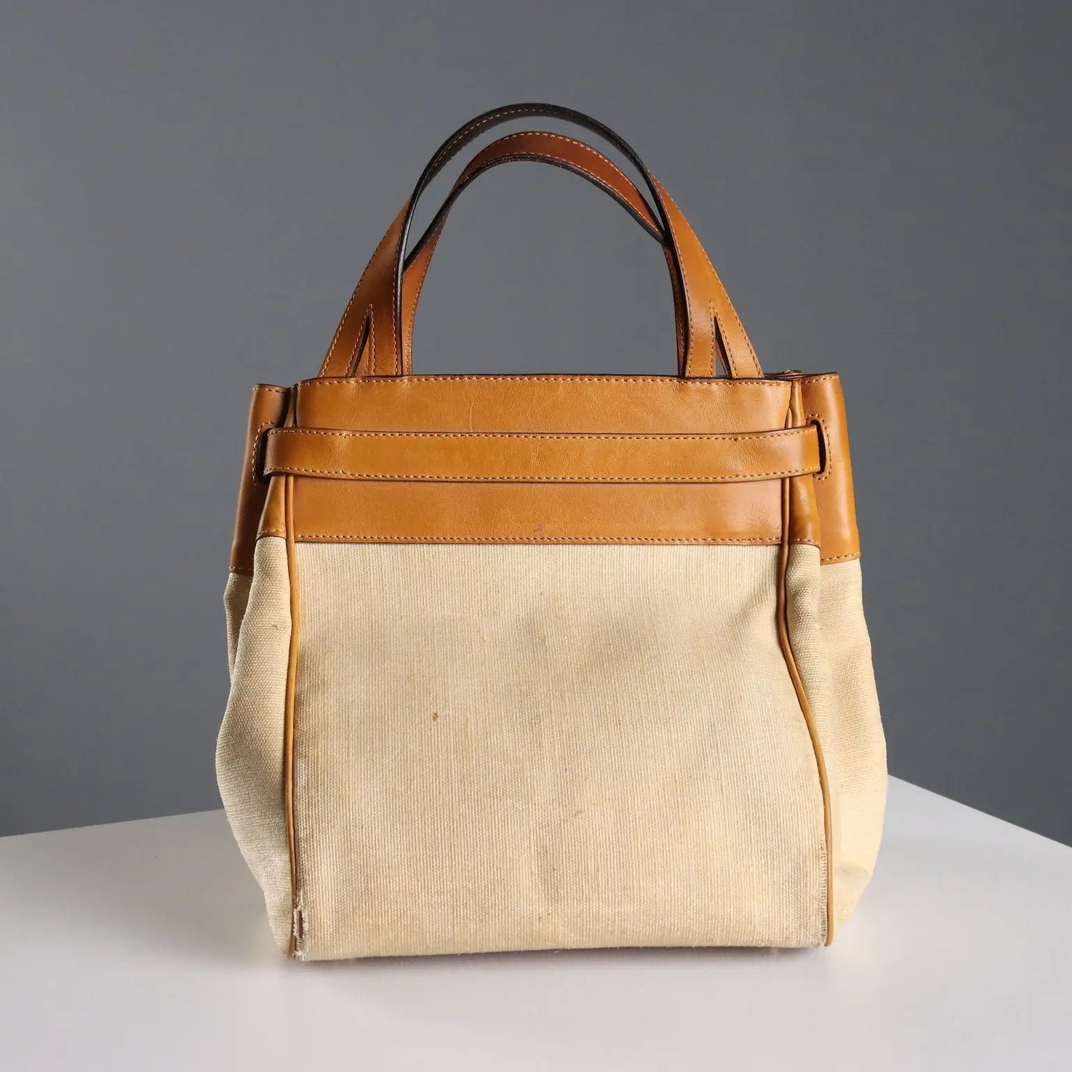 Valextra Cube Bag Vintage Canvas Leather Italy 1980s-1990s