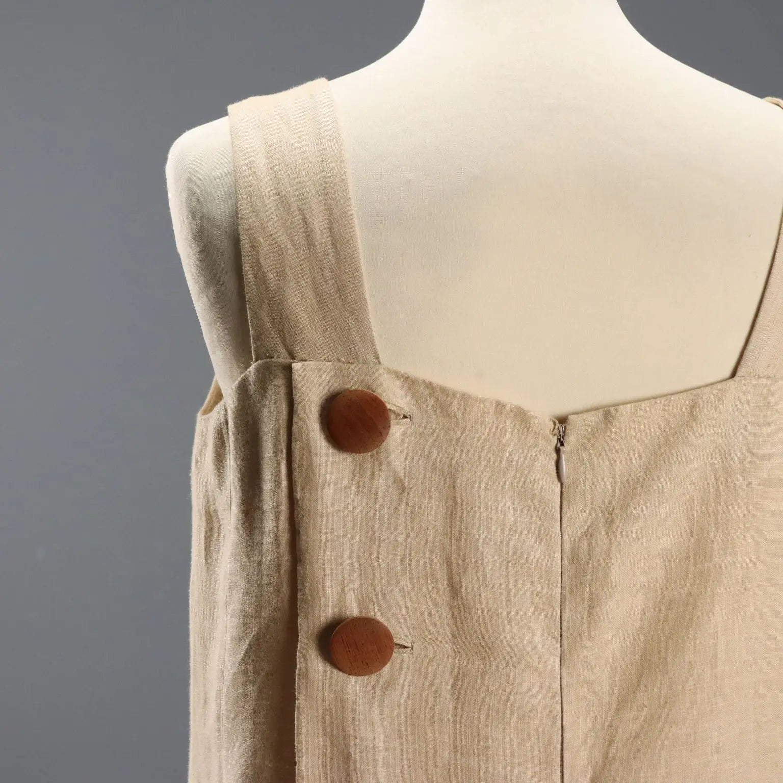Vintage Dress Ecrù Linen UK Size 14 Italy 1950s-1960s