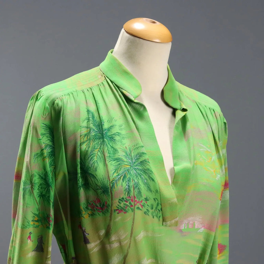 Mila Schön Green Vintage Dress Exotic Print UK Size 12 1980s