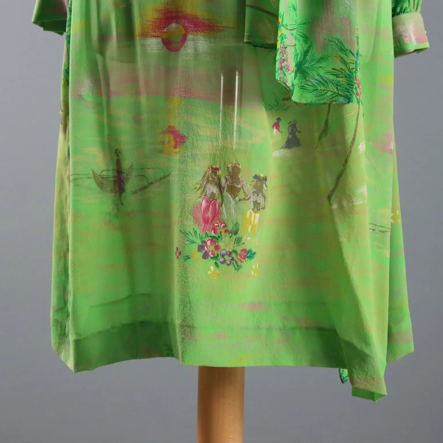 Mila Schön Green Vintage Dress Exotic Print UK Size 12 1980s