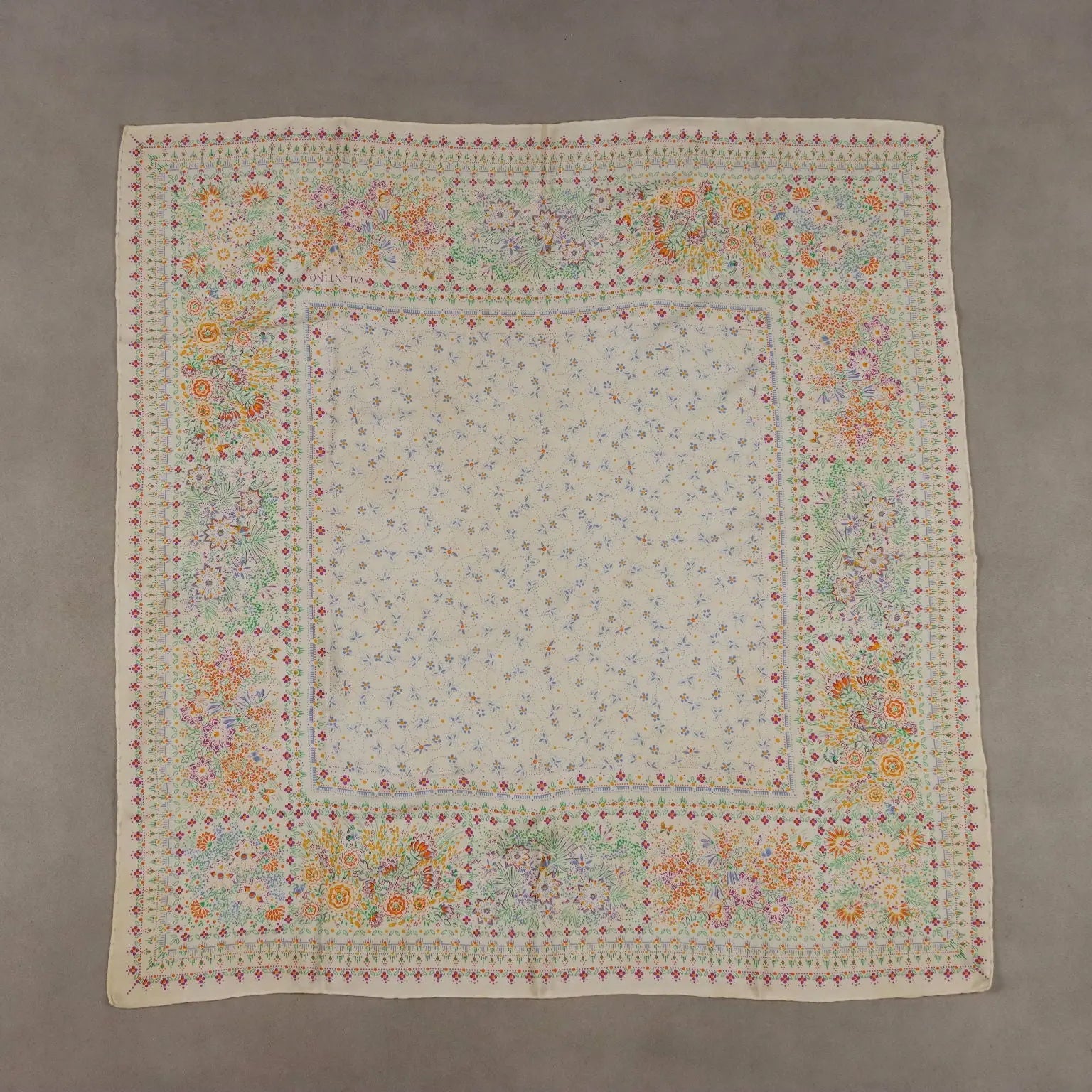 Valentino Vintage Scarf Geometric Silk Italy 1970s-1980s