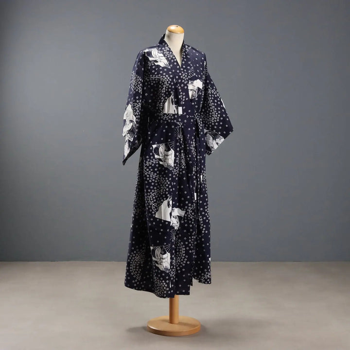 Vintage Kimono Blue Cotton UK Size 12 Japan 1980s