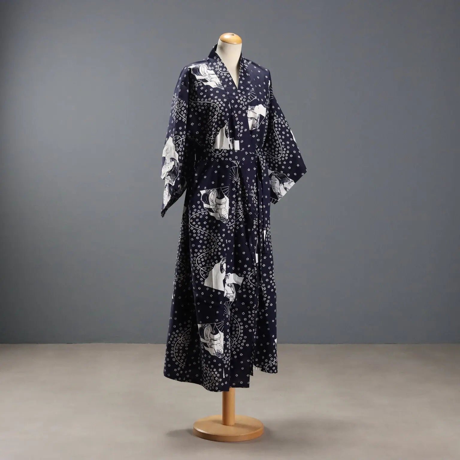 Vintage Kimono Blue Cotton UK Size 12 Japan 1980s