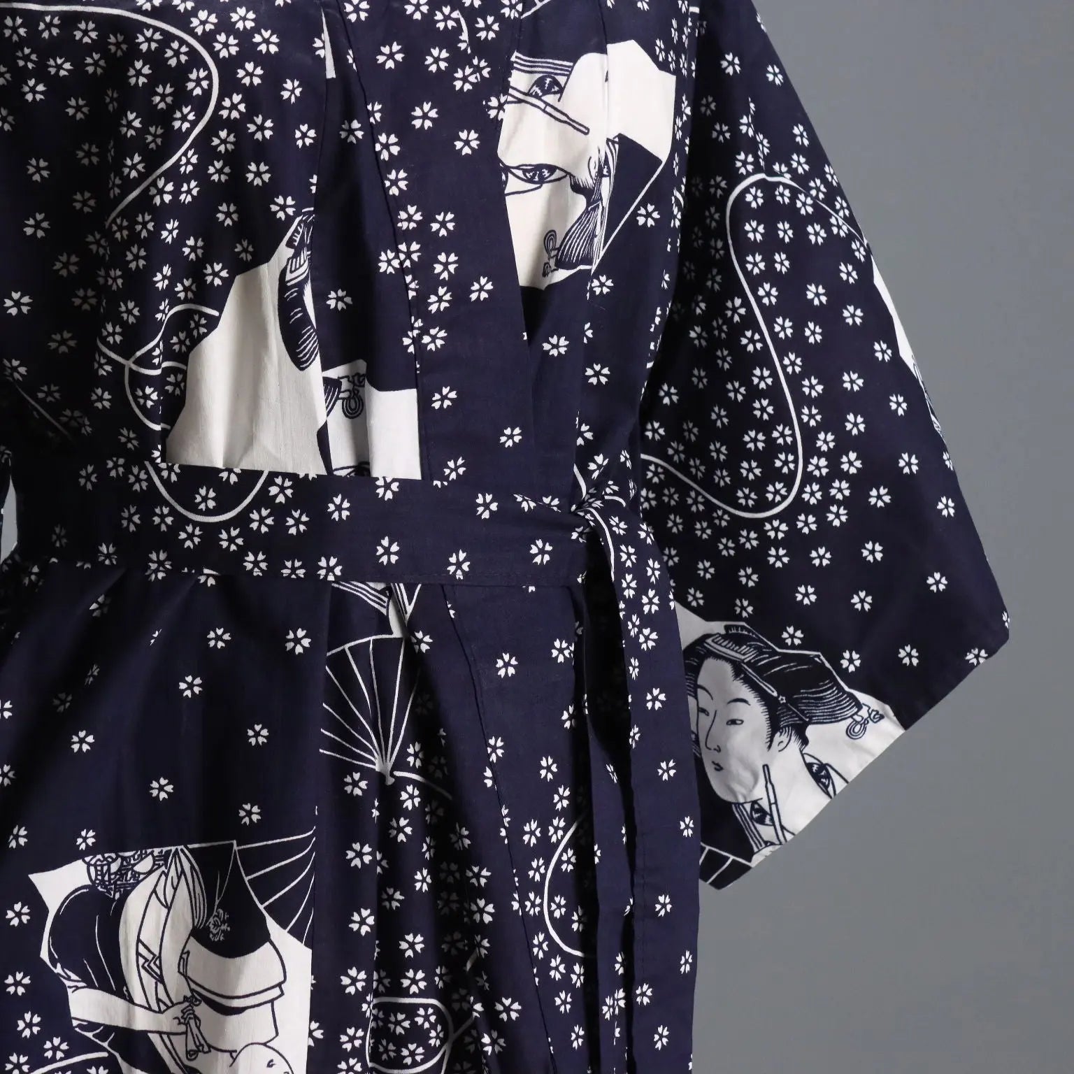 Vintage Kimono Blue Cotton UK Size 12 Japan 1980s