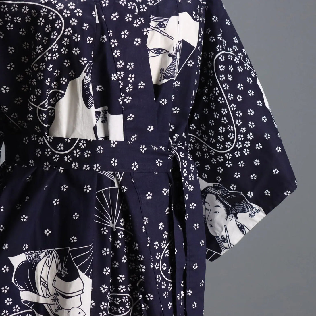 Vintage Kimono Blue Cotton UK Size 12 Japan 1980s