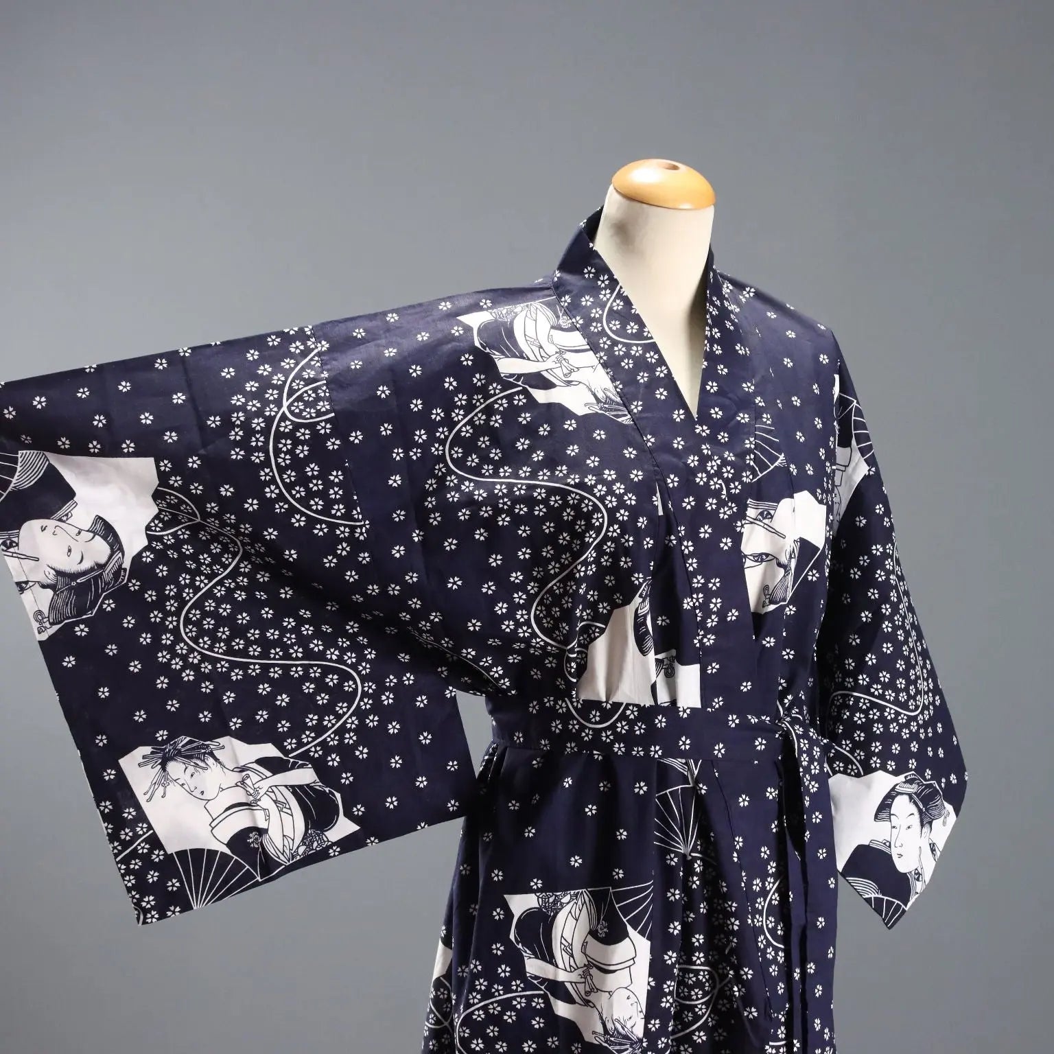 Vintage Kimono Blue Cotton UK Size 12 Japan 1980s