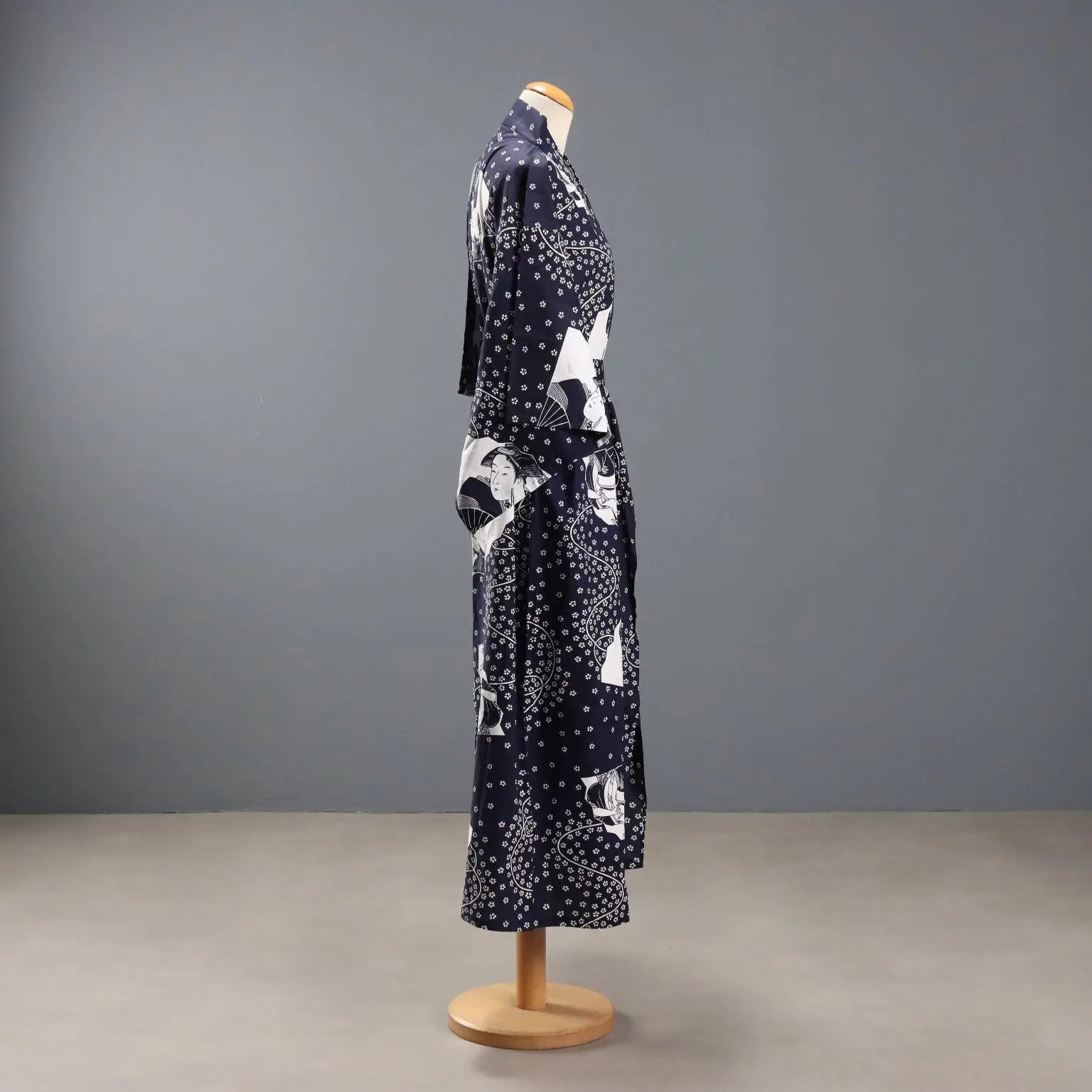 Vintage Kimono Blue Cotton UK Size 12 Japan 1980s