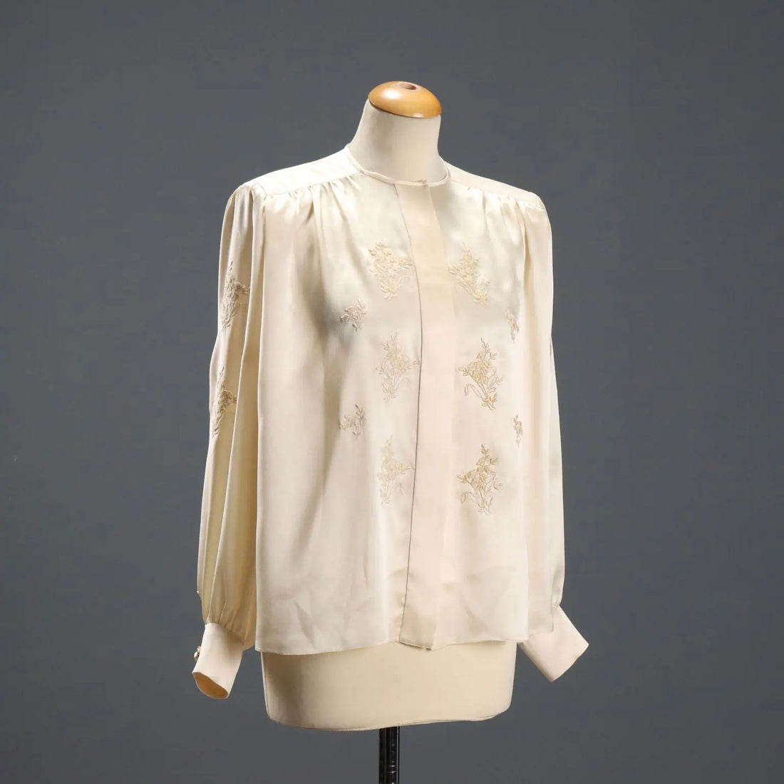 Vintage Silk Shirt with Embroideries and Buttons UK Size 14