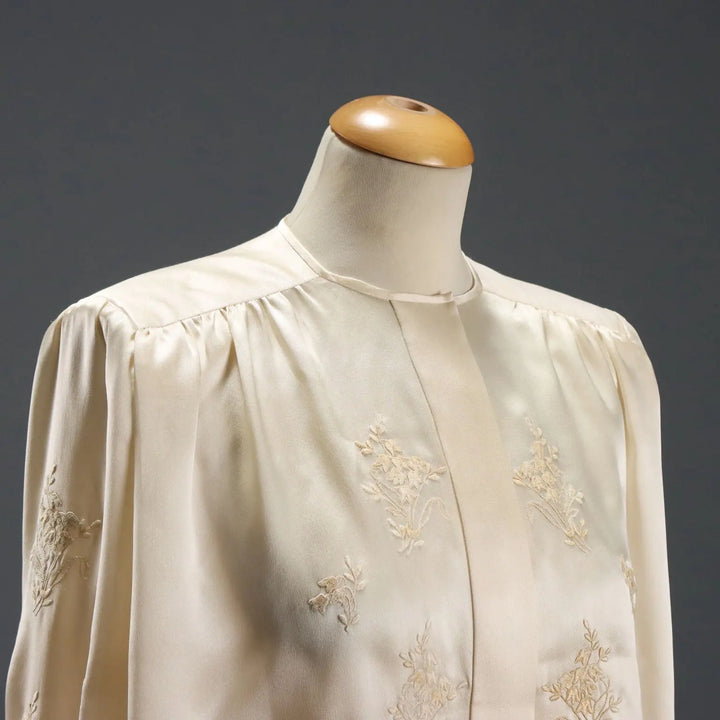 Vintage Silk Shirt with Embroideries and Buttons UK Size 14