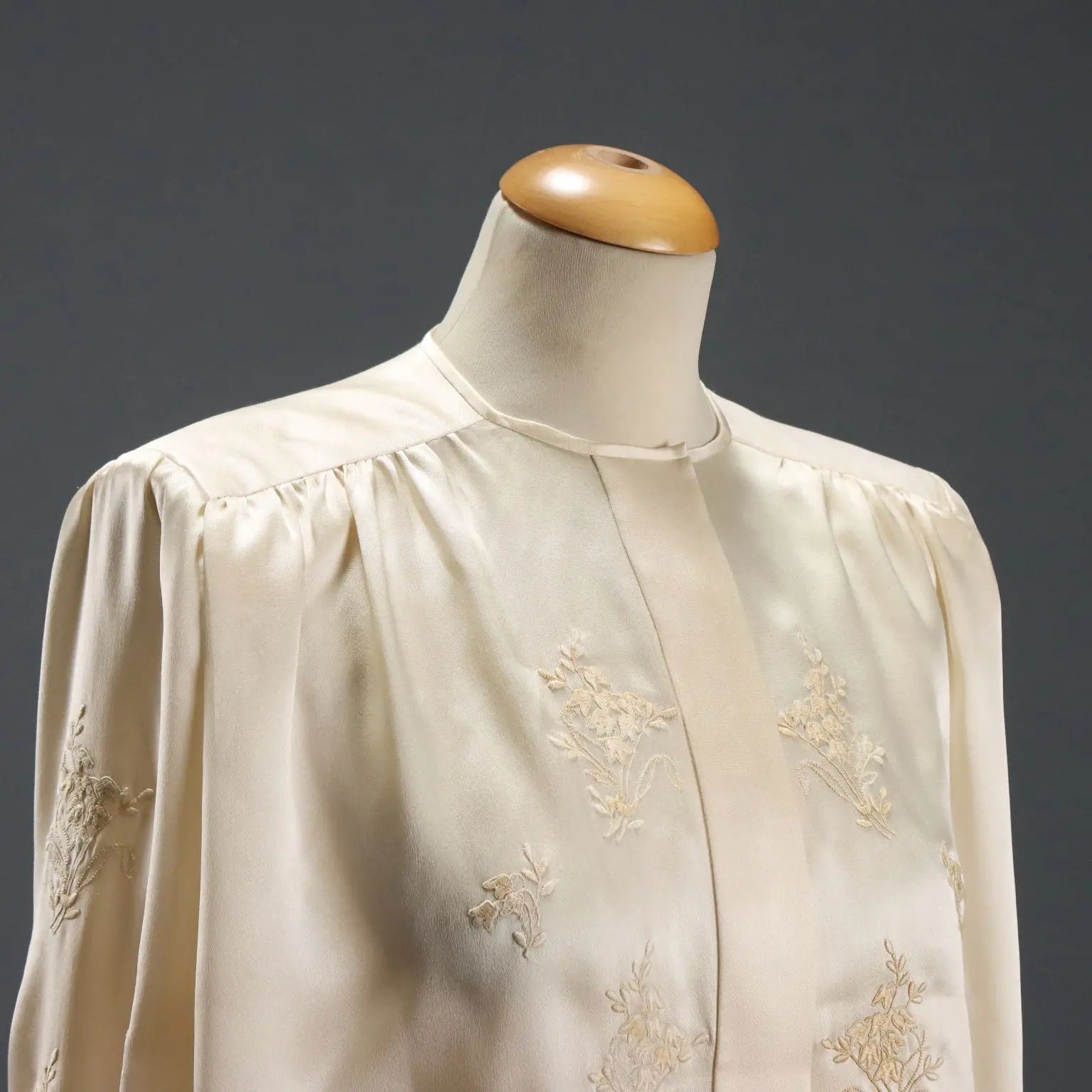 Vintage Silk Shirt with Embroideries and Buttons UK Size 14