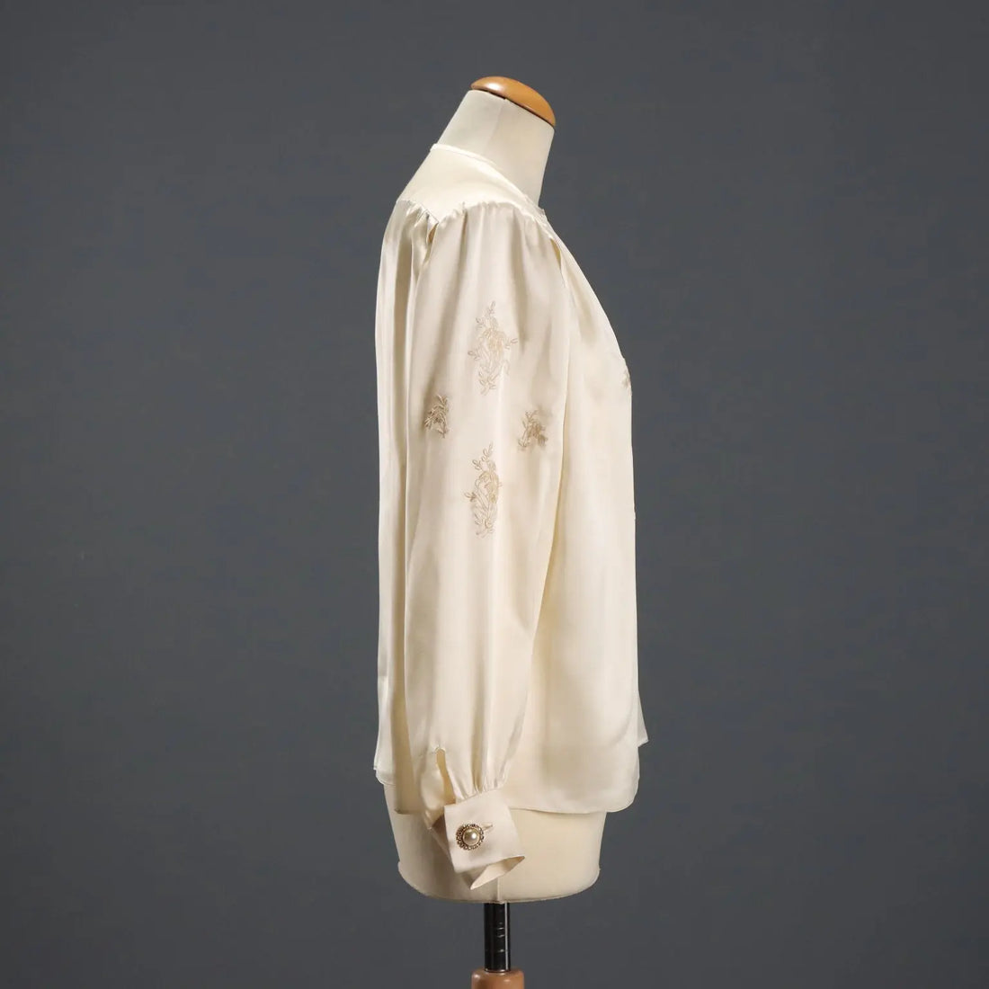 Vintage Silk Shirt with Embroideries and Buttons UK Size 14