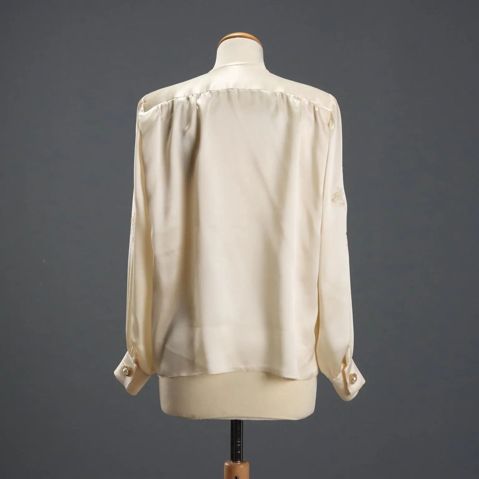 Vintage Silk Shirt with Embroideries and Buttons UK Size 14