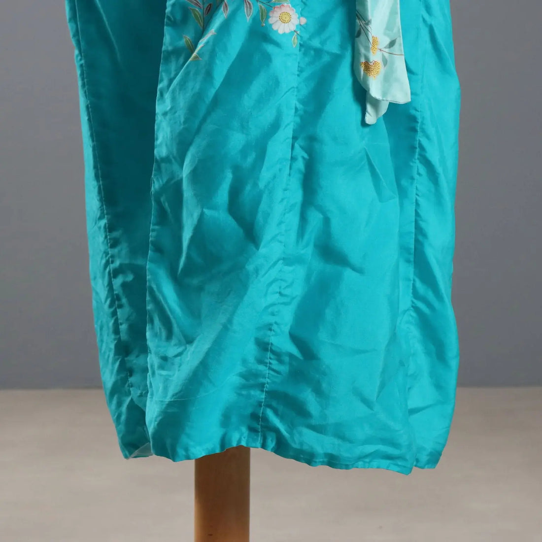 Vintage Turquoise Kimono Satin Unique Size Japan 1970s
