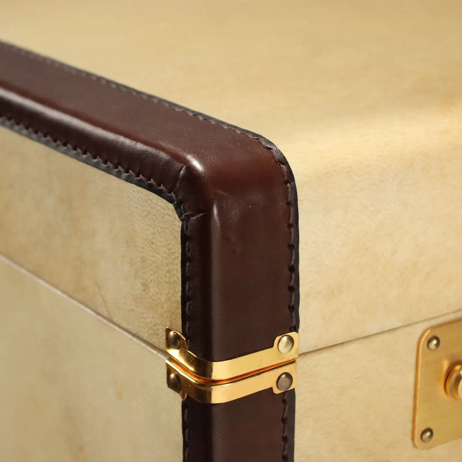 Vintage Suitcase Parchment Cotton Leather Italy 1960s