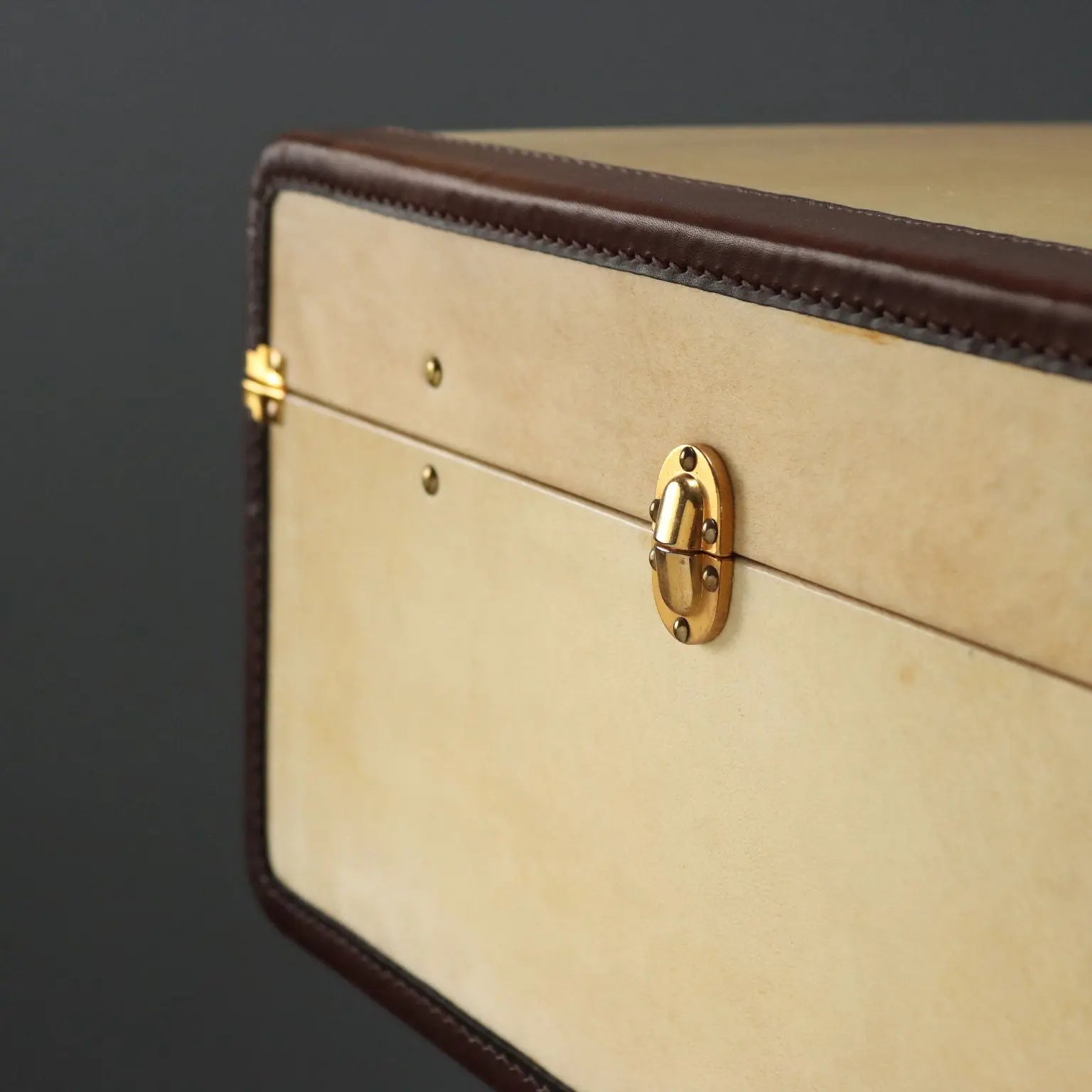 Vintage Suitcase Parchment Cotton Leather Italy 1960s