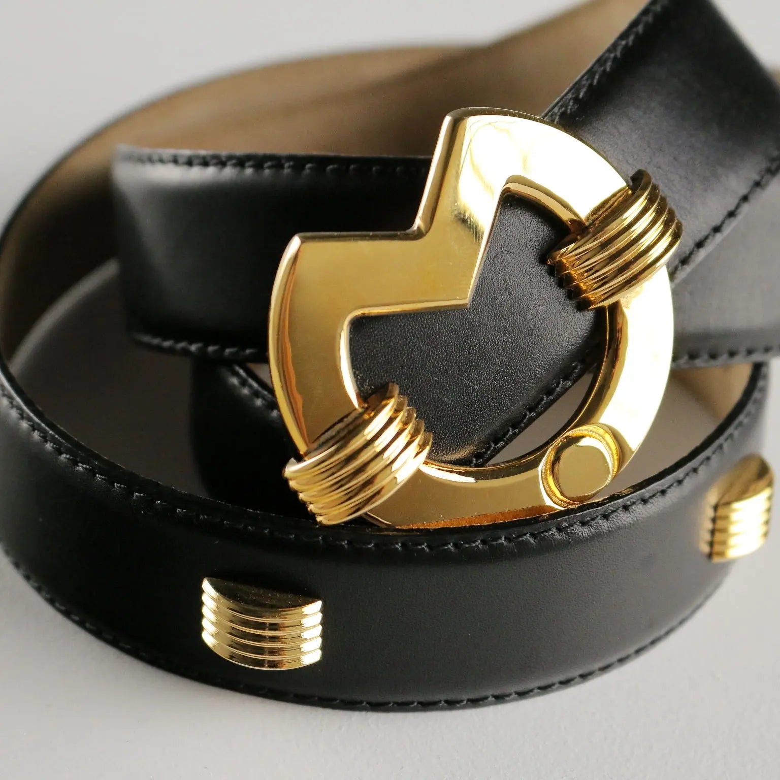 Mila Schön Vintage Belt Leather Gilded Metal Germany 1980s