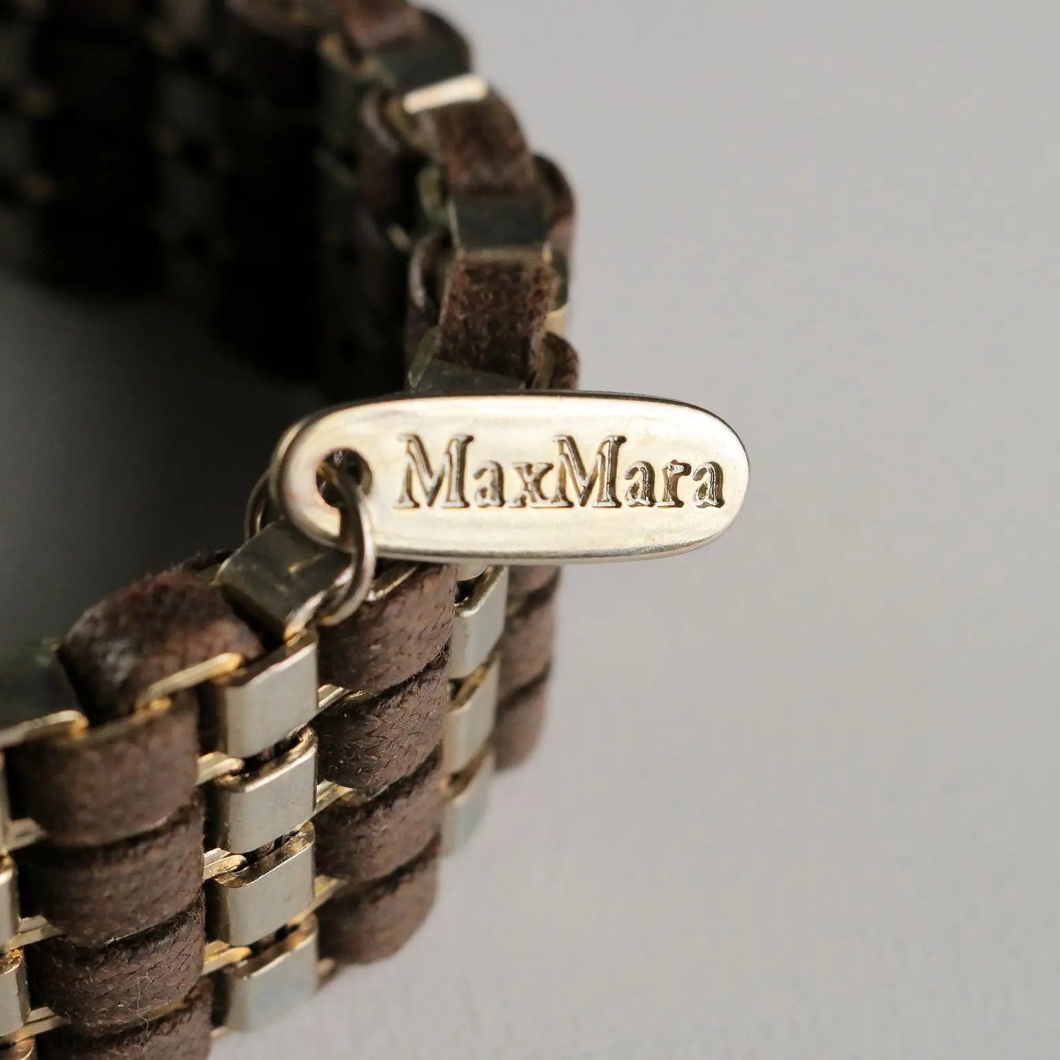 Max Mara Vintage Bracelet Leather Steel Italy 1980s
