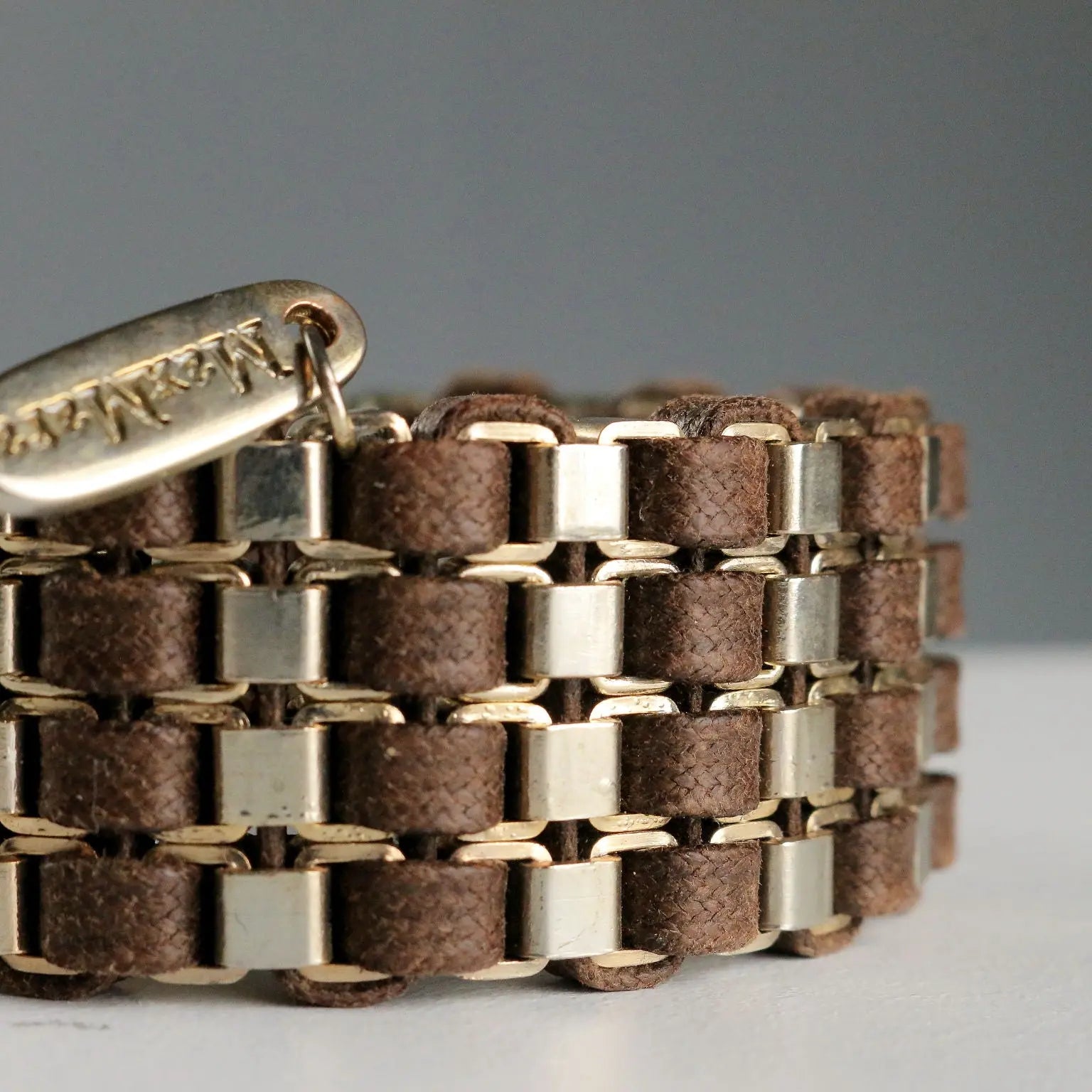 Max Mara Vintage Bracelet Leather Steel Italy 1980s